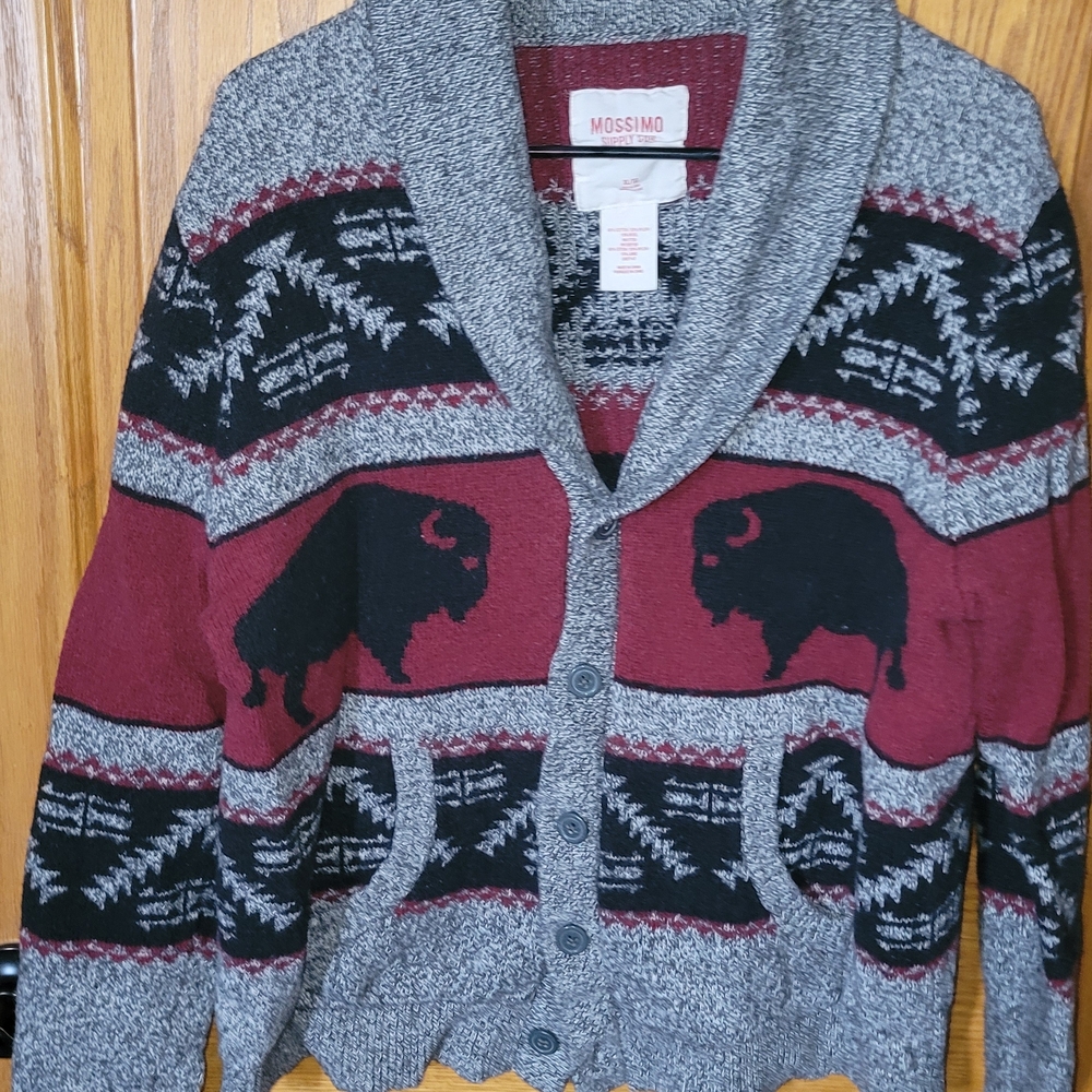 Mossimo Supply Co. Men's Gray and Burgundy Cardigan
